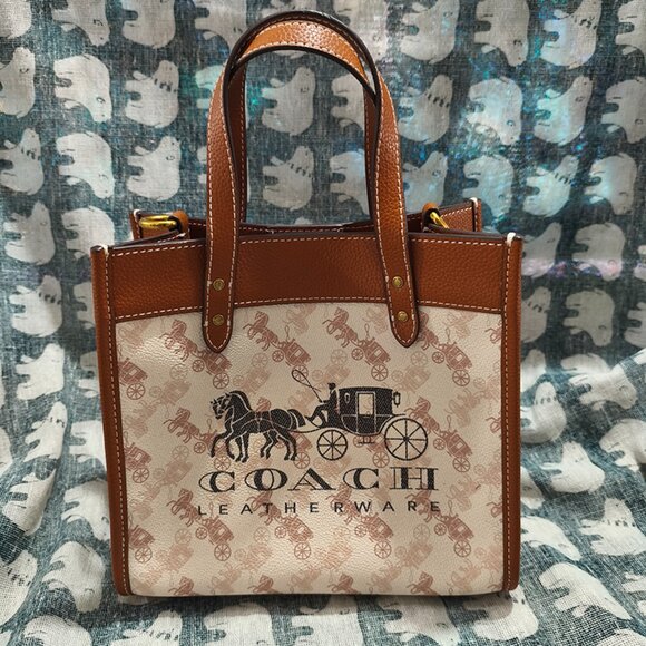 Coach Horse And Carriage Print White And Brown Bag - Picture 1 of 11